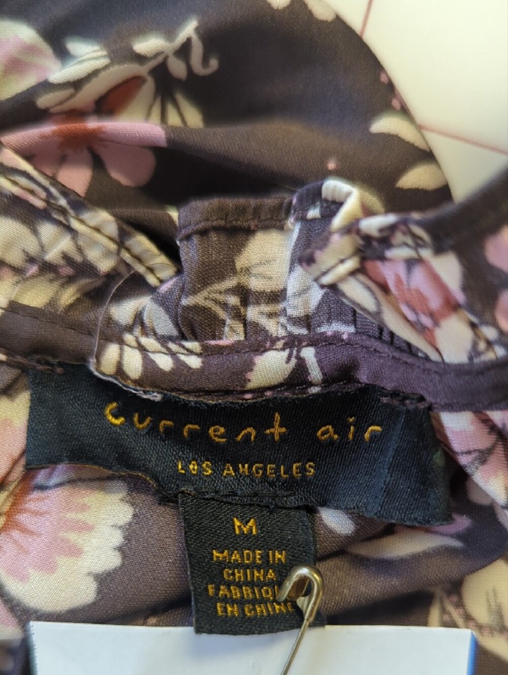 00337 Current Air Floral Satin Dress Brown size Medium bohemian western rustic - Picture 7 of 8